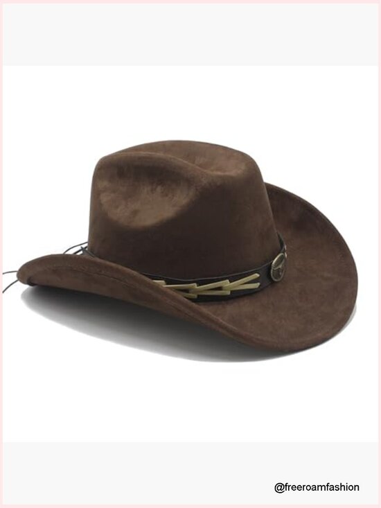 Wide Brim Suede Cowboy Hat with Detachable Band - Adjustable main image 5